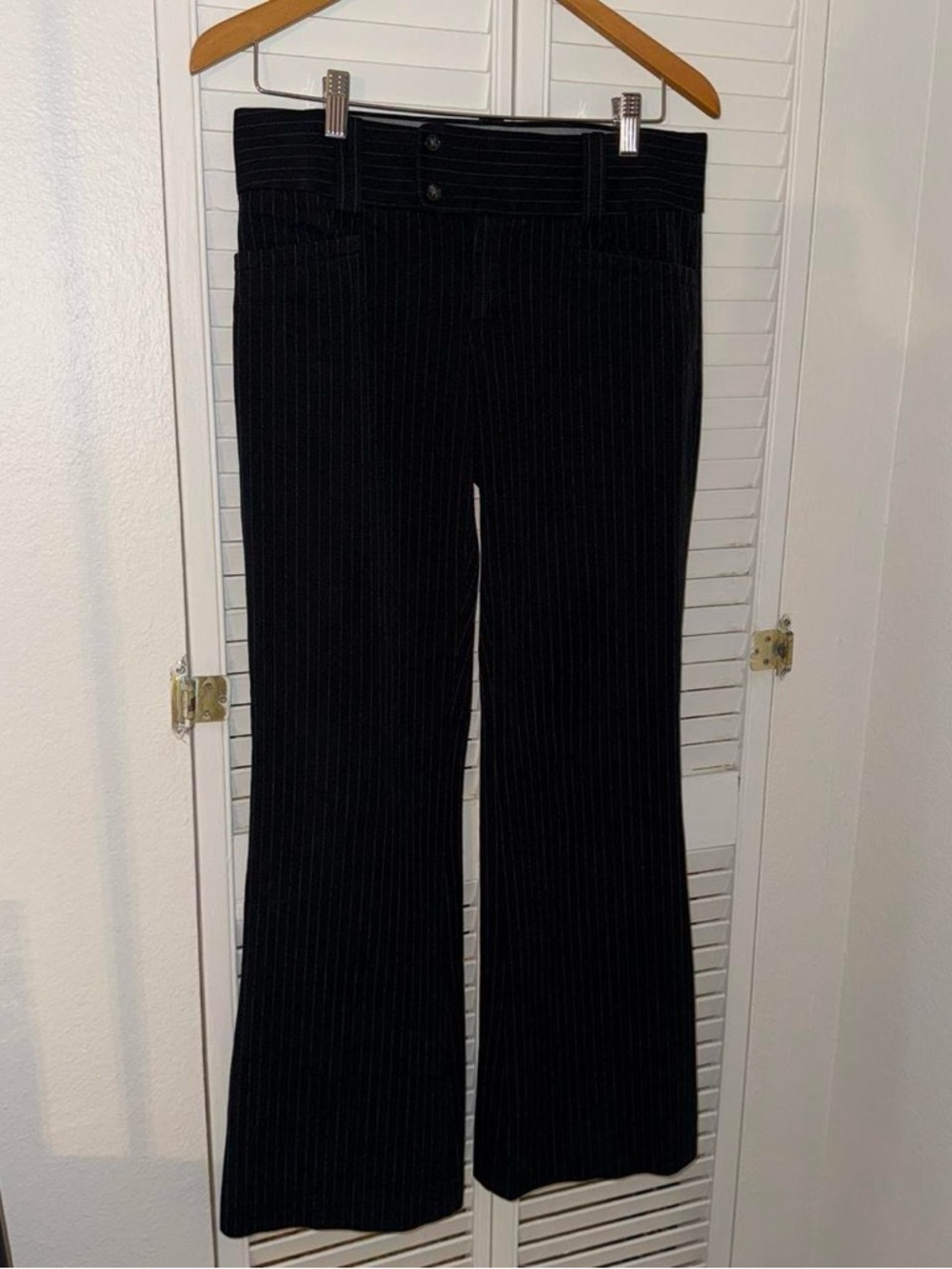 Black Low Rise Pinstripe Wide-Leg Pants